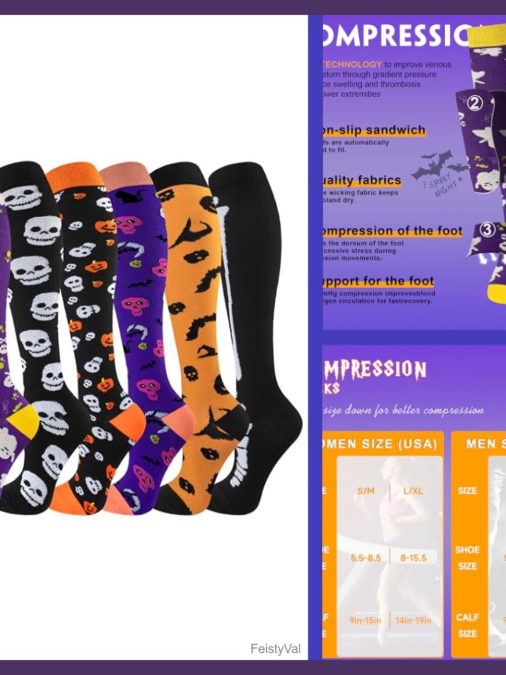 6 Pairs Compression Socks 20-30 mmHg Knee High Running Nurse